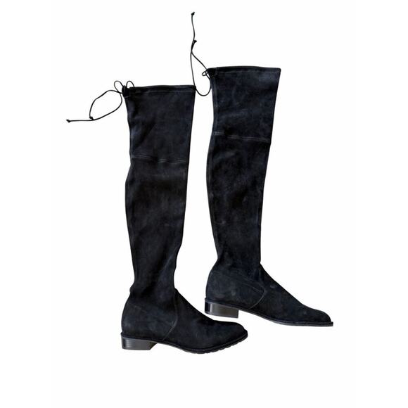 Stuart Weitzman Suede Over The Knee Boots Black Almond Toe Size 6.5 Pull On Styl - Picture 3 of 9